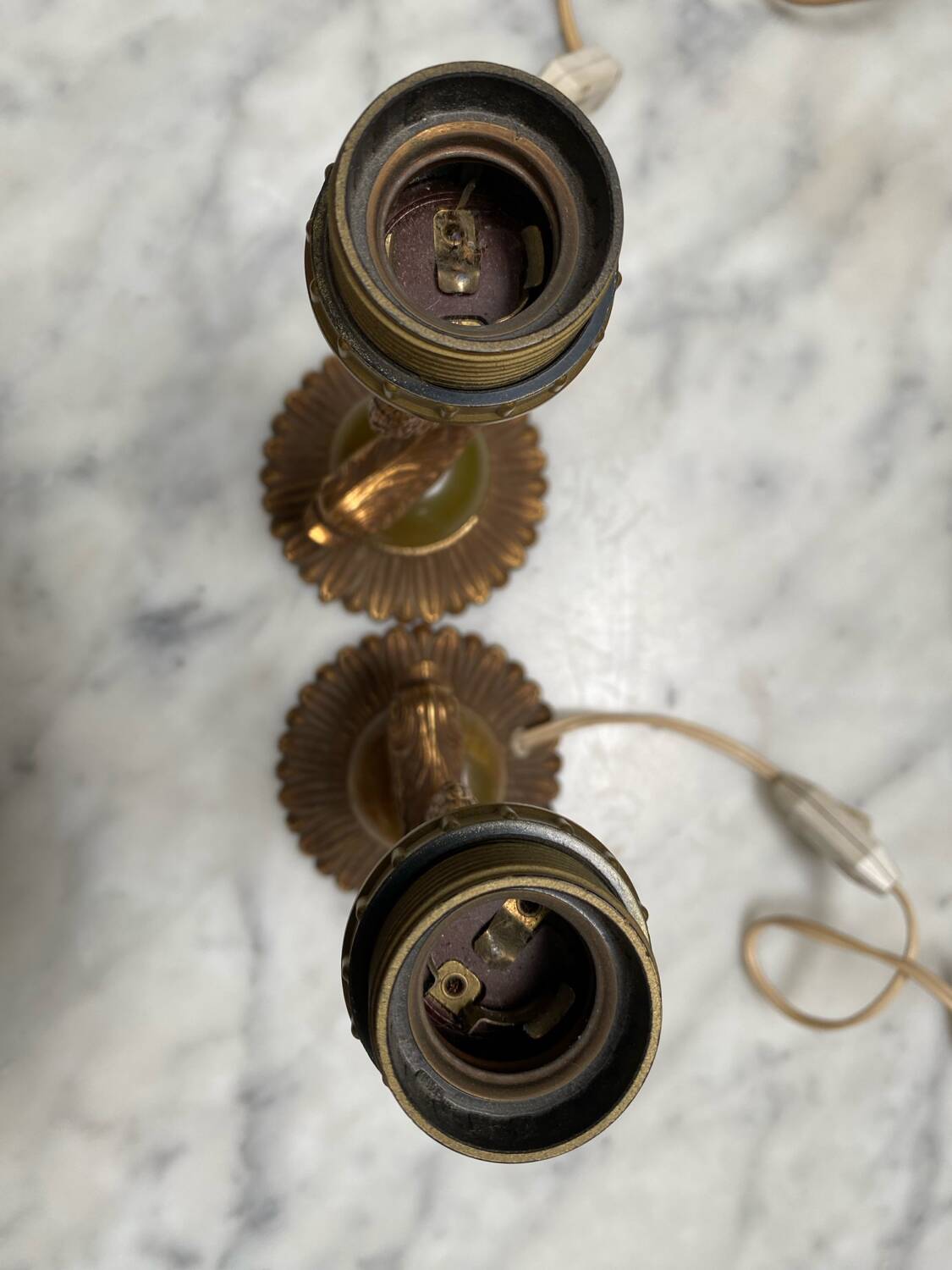 Pair of golden brass fish lamps