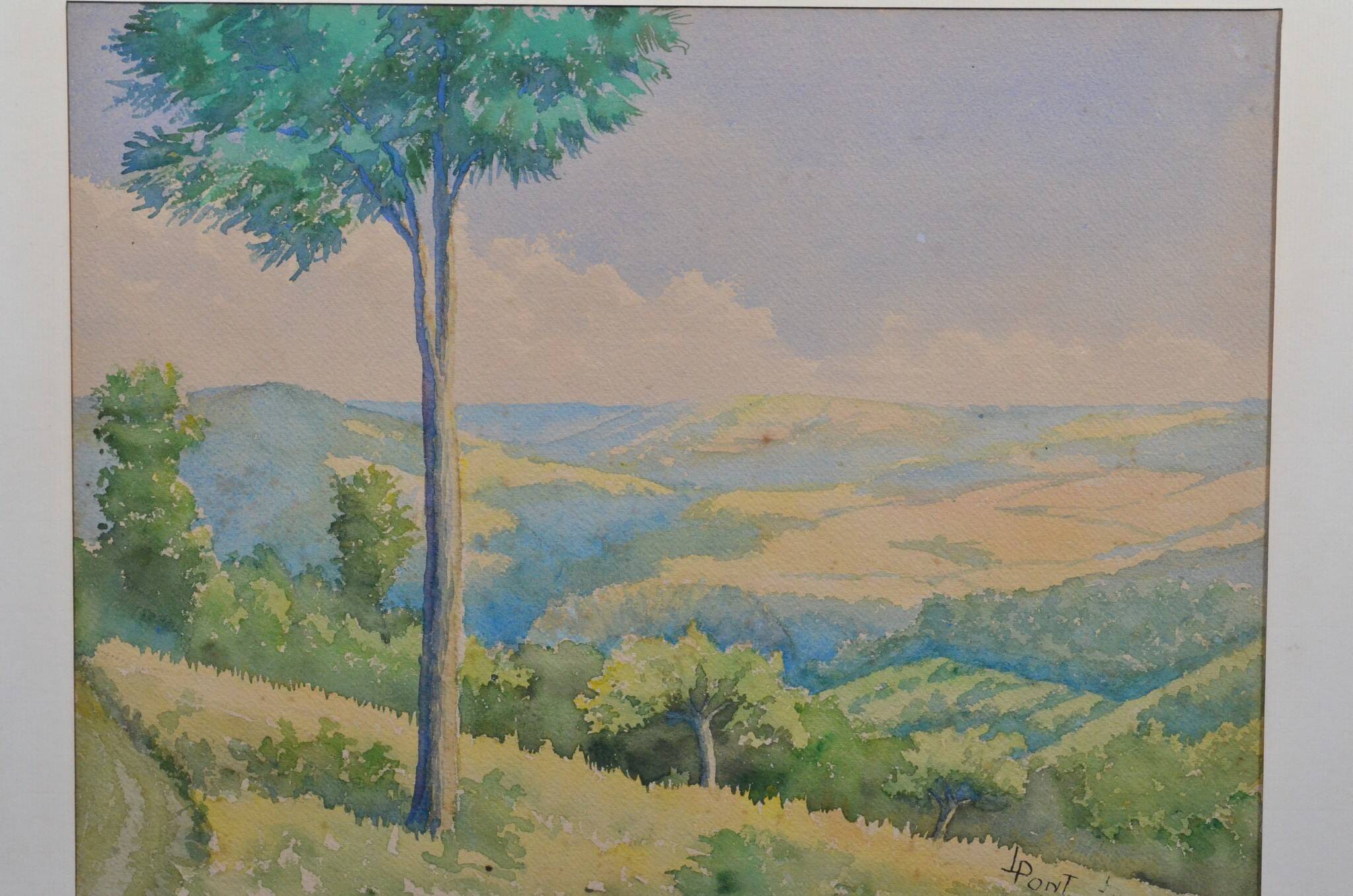 JL PONT (20th century) "Hilly Landscape" Signed watercolour