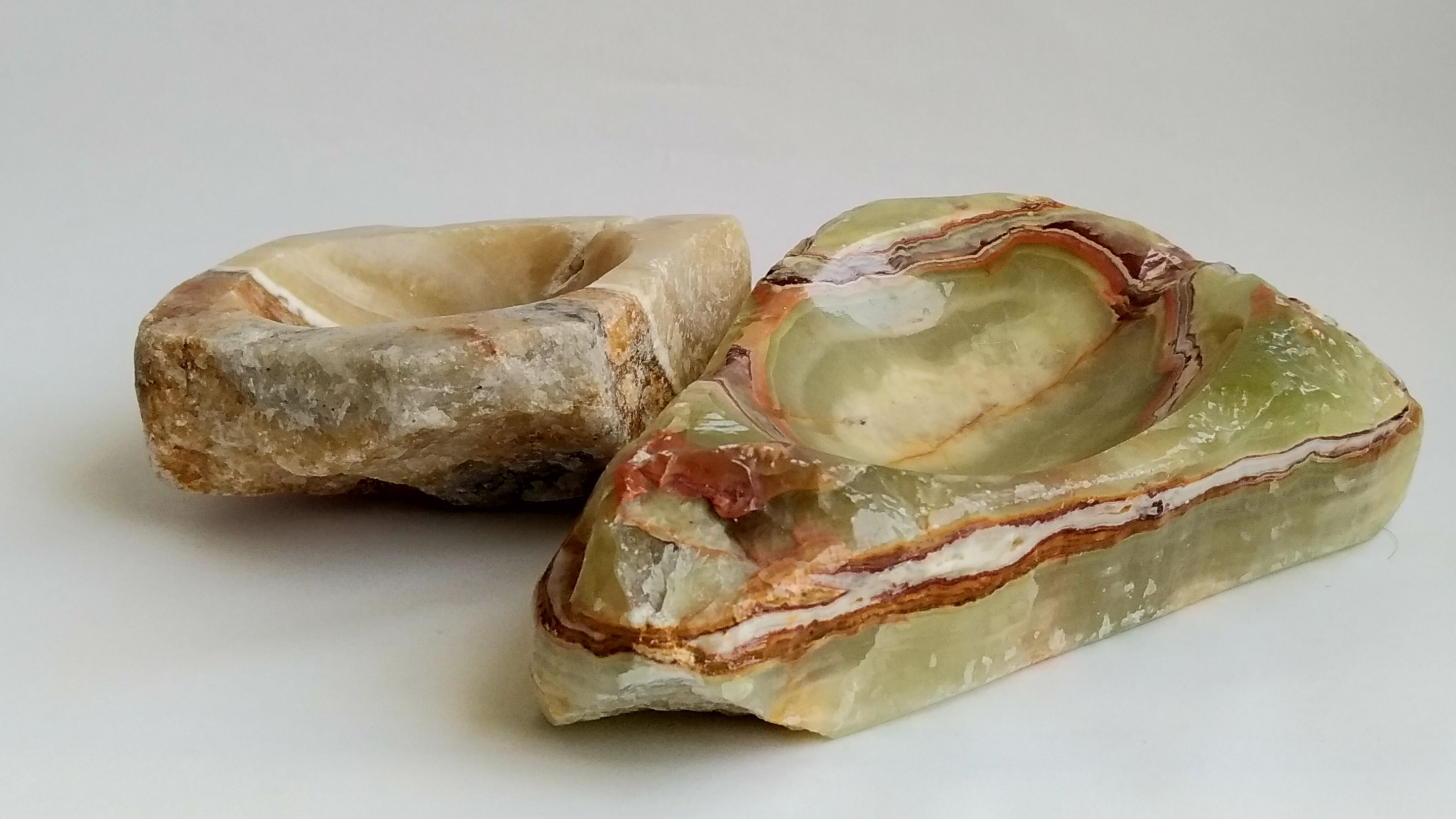 Vintage trinket bowls duo in cut stone