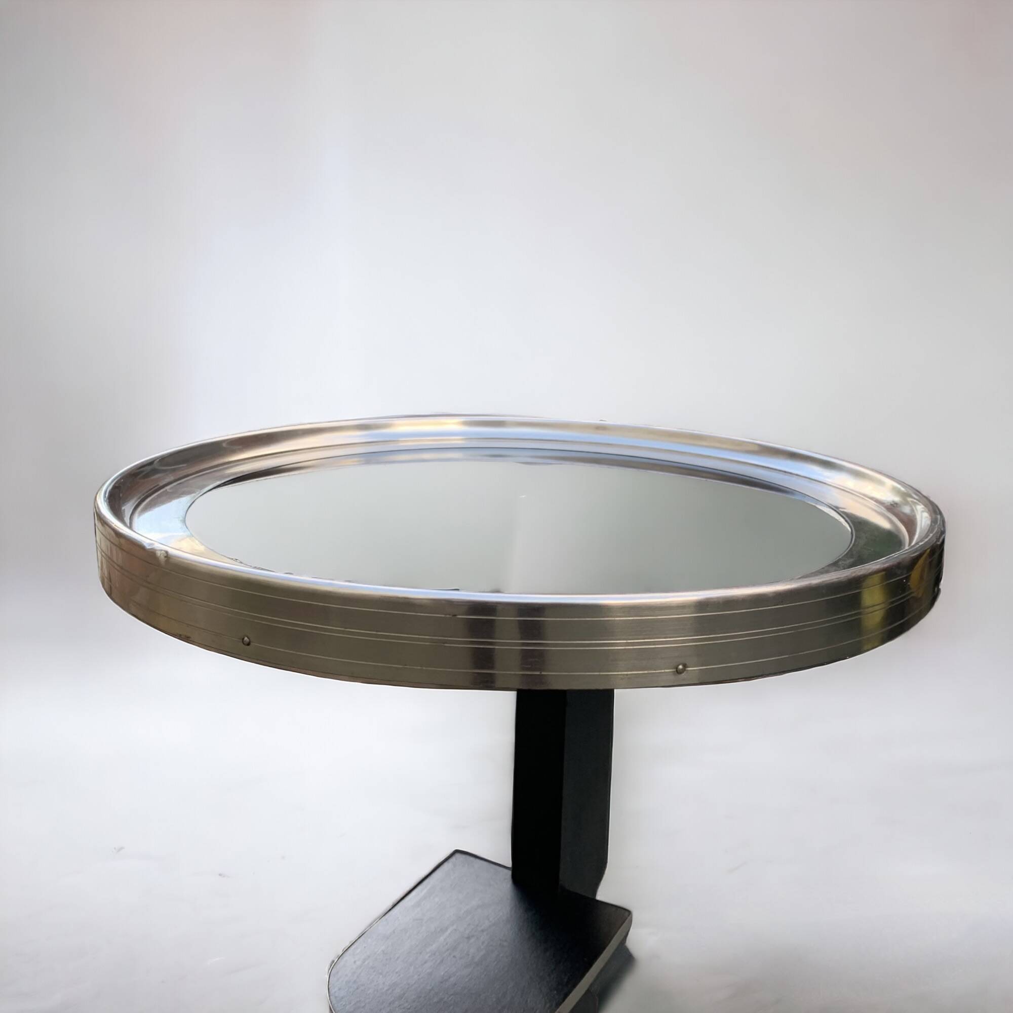 Vintage side table in glass, wood and aluminum