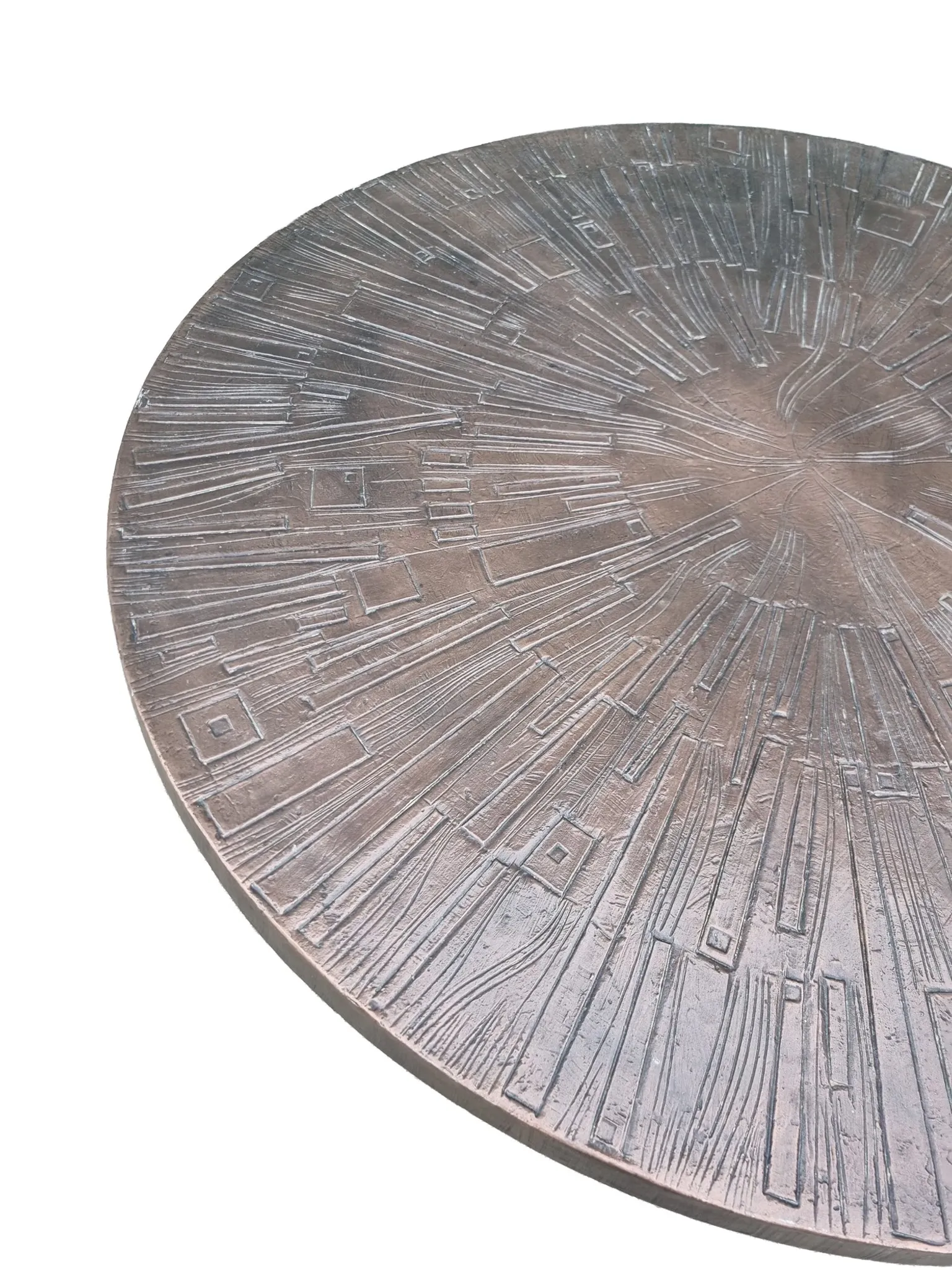 Brutalist wrought iron round coffee table with bronze-coloured top – 1970s