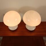 Set of 2 mushroom table lamps in opaline glass