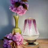 Vintage art deco globe table lamp in clear and purple glass