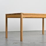 Table and two benches set in solid elm, France, circa 1980