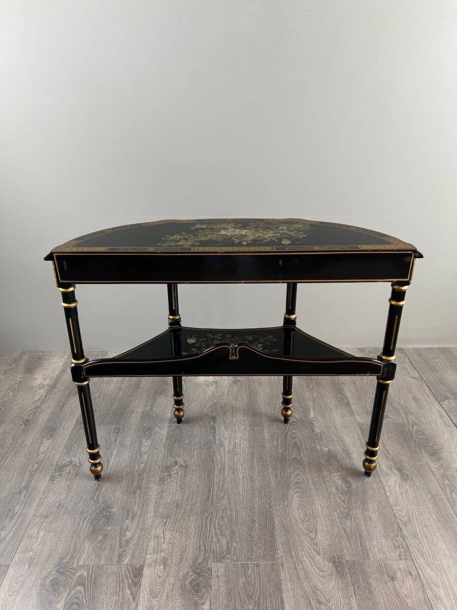 Console Demi-Lune Peinte et Dorée, Style Louis XVI, XXe Siècle