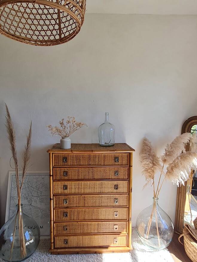 Rattan chest of drawers circa 1970, Dal Vera