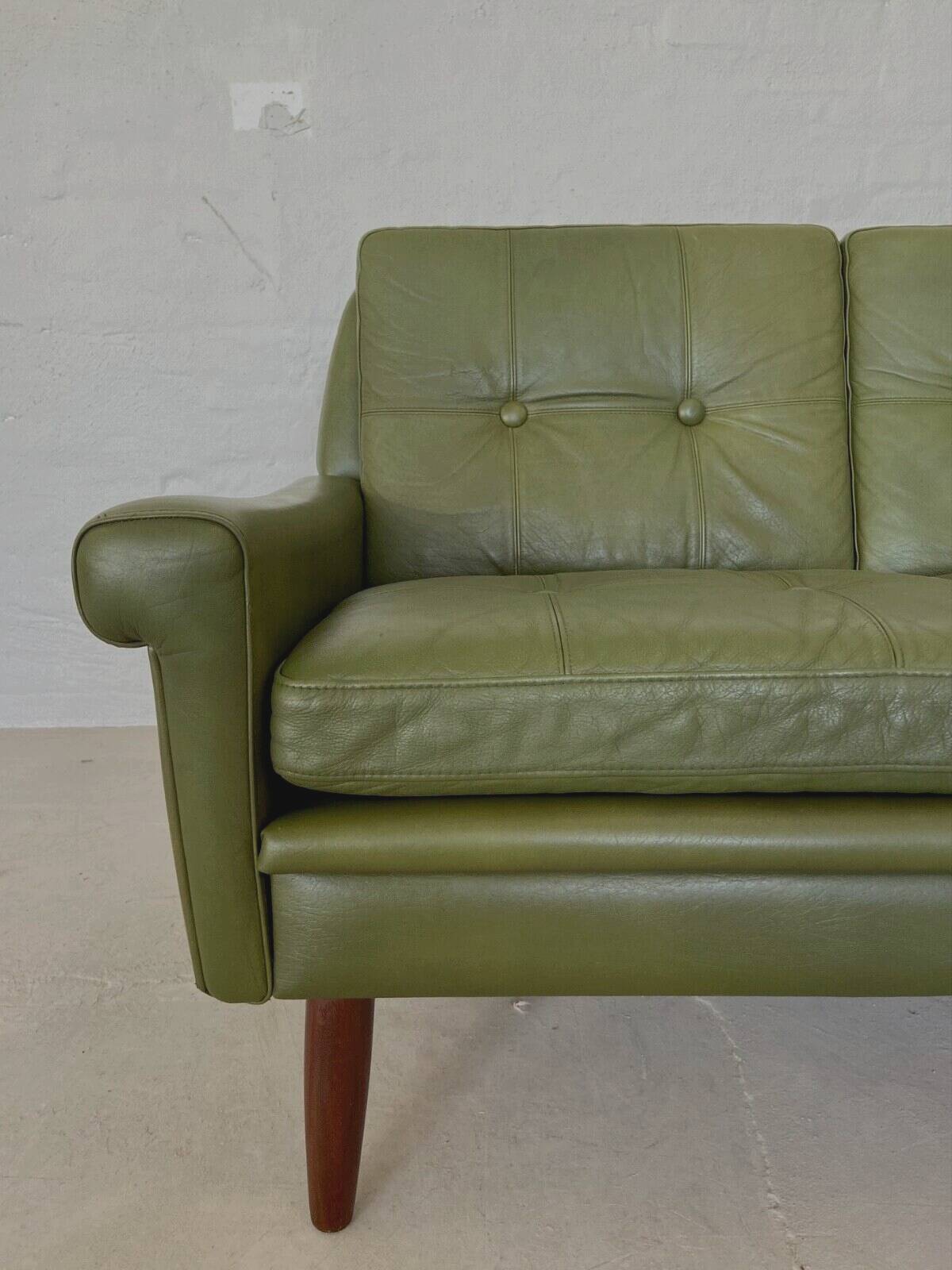 Canapé 3 places Svend Skipper vintage danois rétro en cuir vert olive