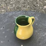 Vintage half-yellow and half-green glazed ceramic vase and pitcher