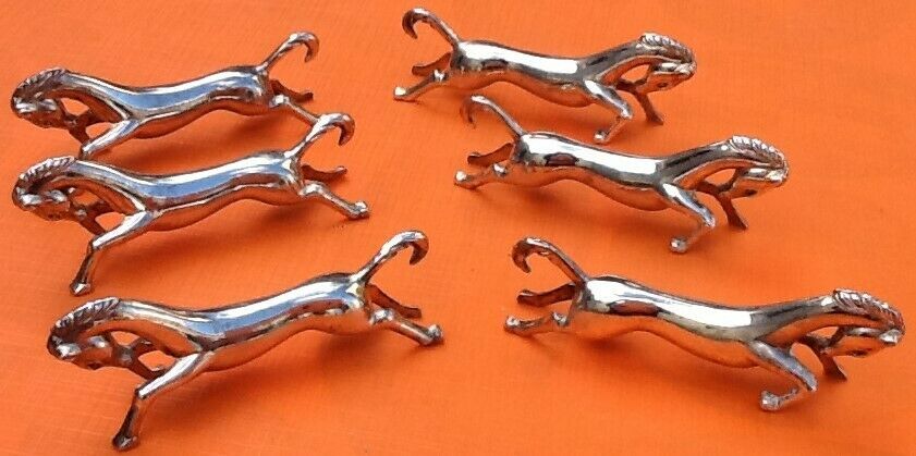 Suite of 6 knife holders "Horse at gallop" Silver metal