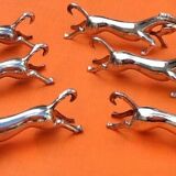 Suite of 6 knife holders "Horse at gallop" Silver metal