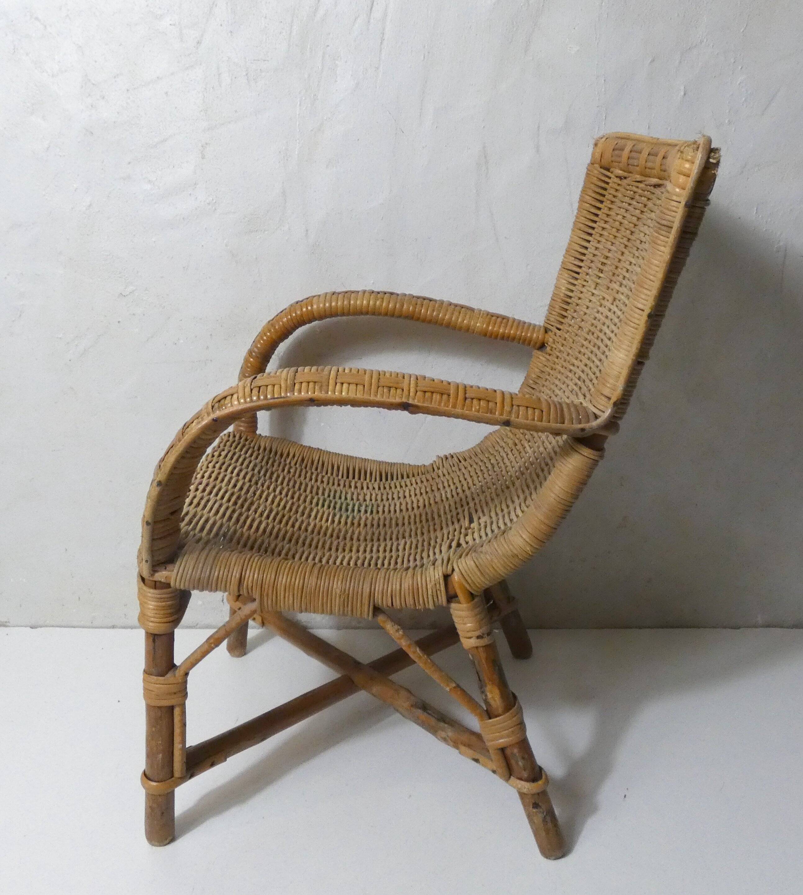 old rattan armchair for children