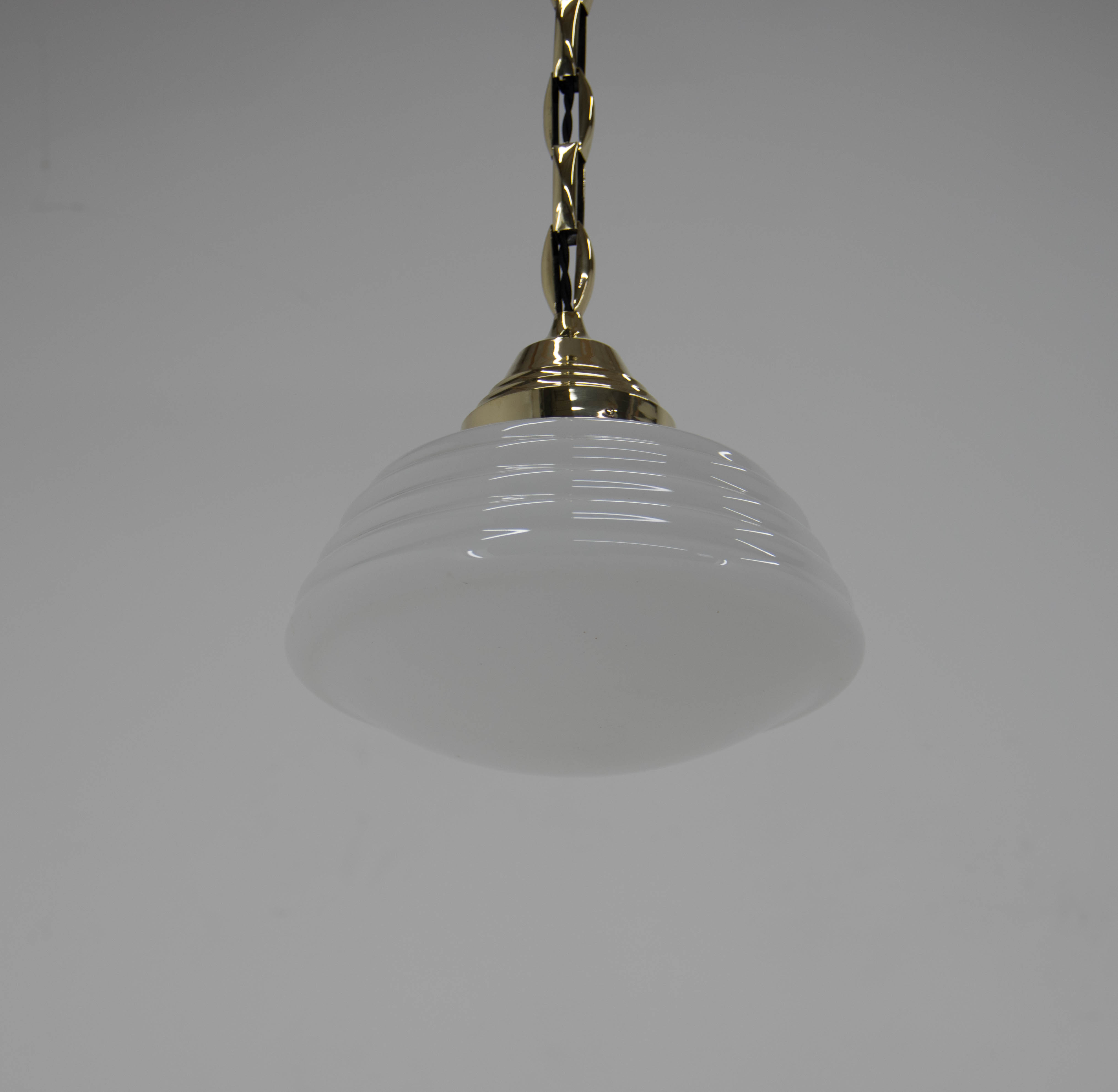 Art nouveau brass and opaline glass pendant, 1920s