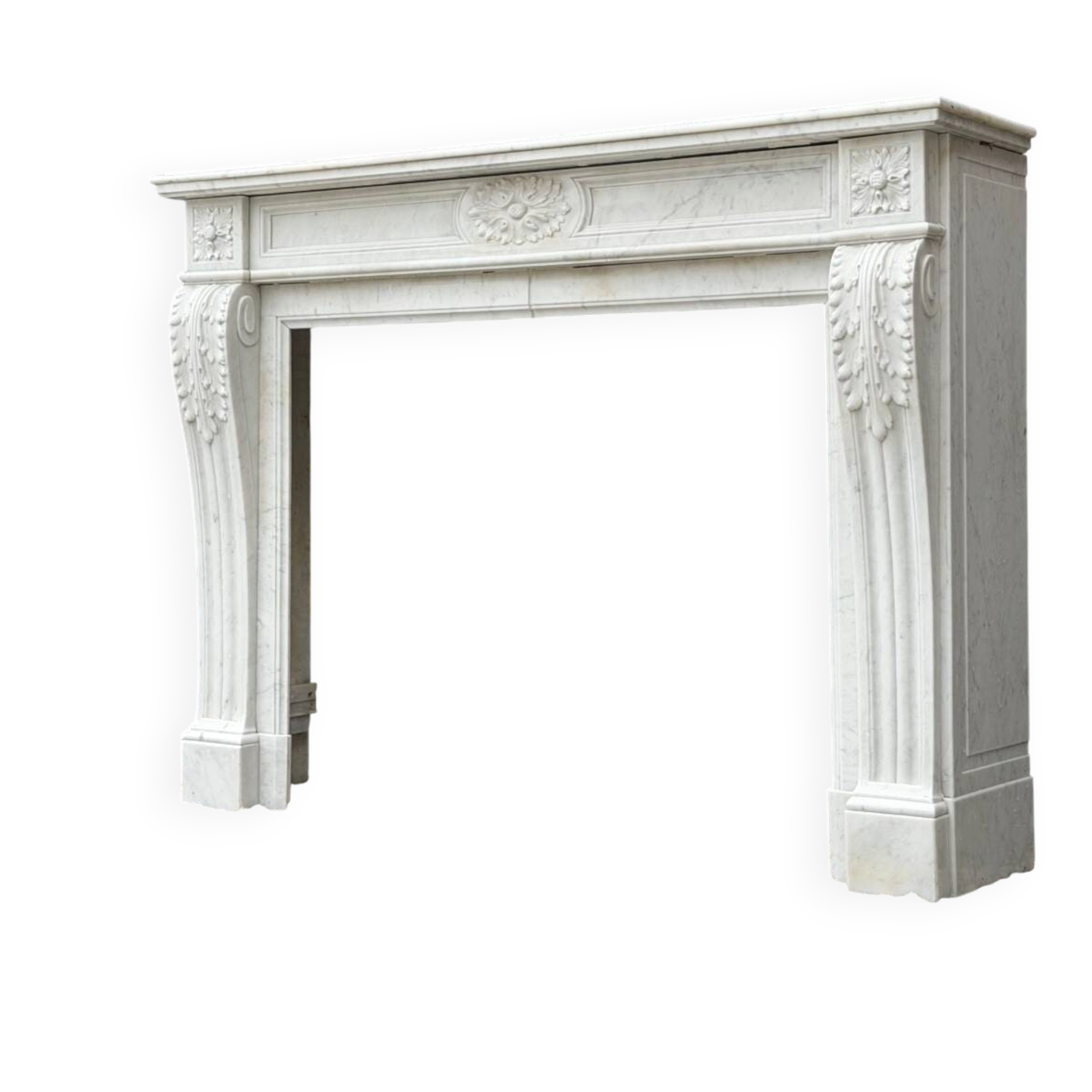 Louis XVI style fireplace in Carrara marble, circa 1880.