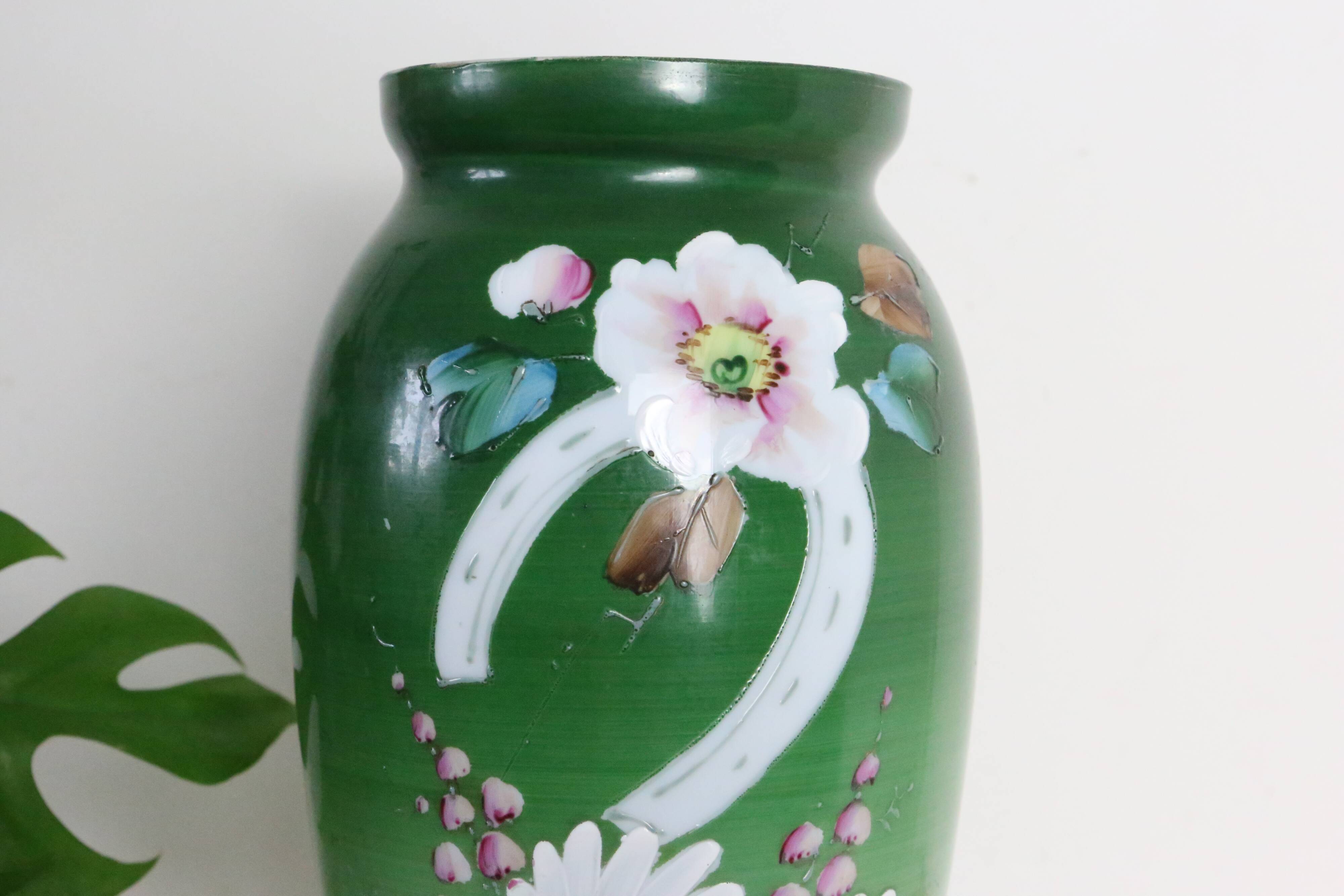 Opaline glass vase, hand painted, 1960