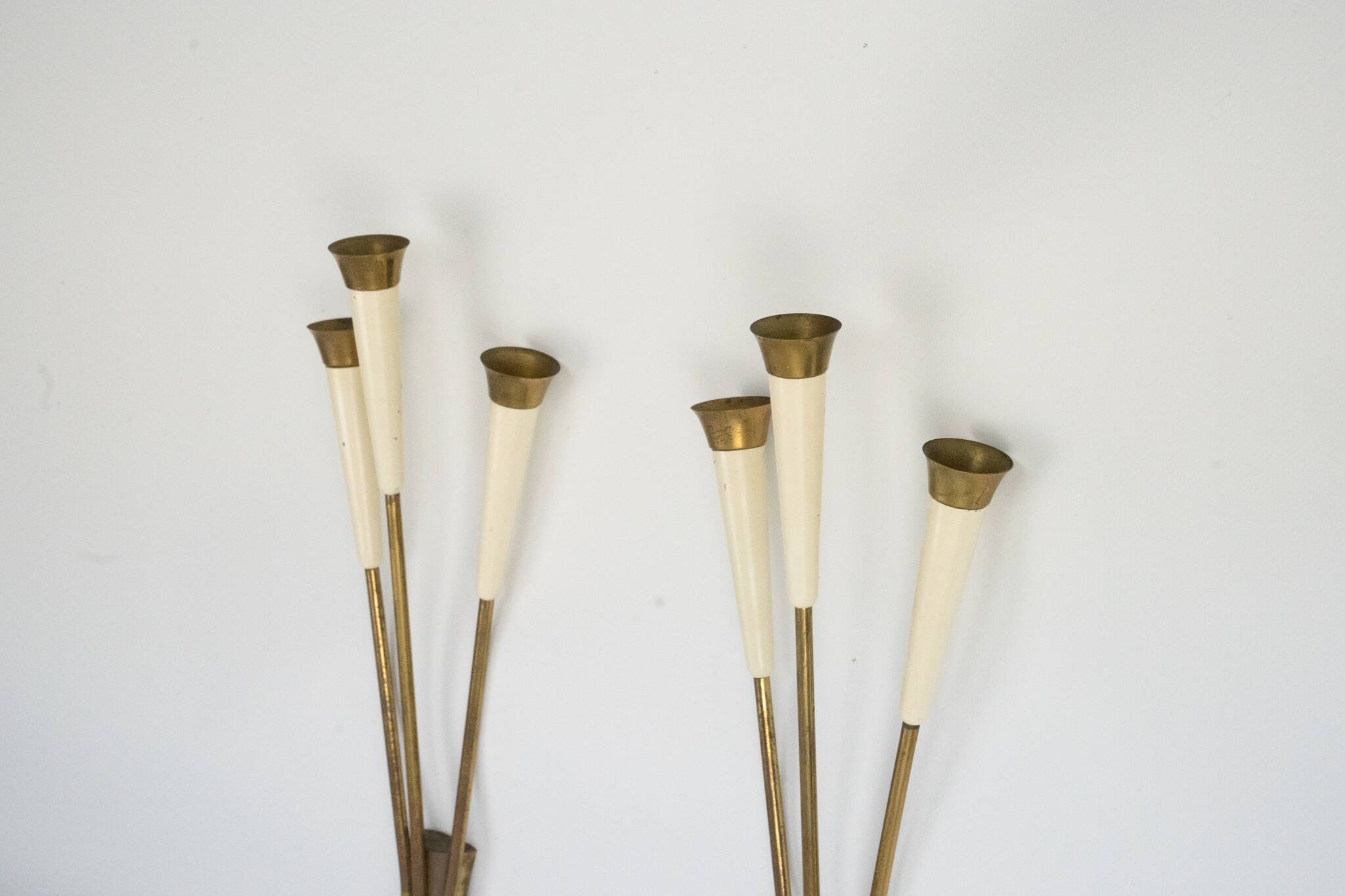 Mid-Century pair of large brass sconces attributable to Stilnovo. Italy 195