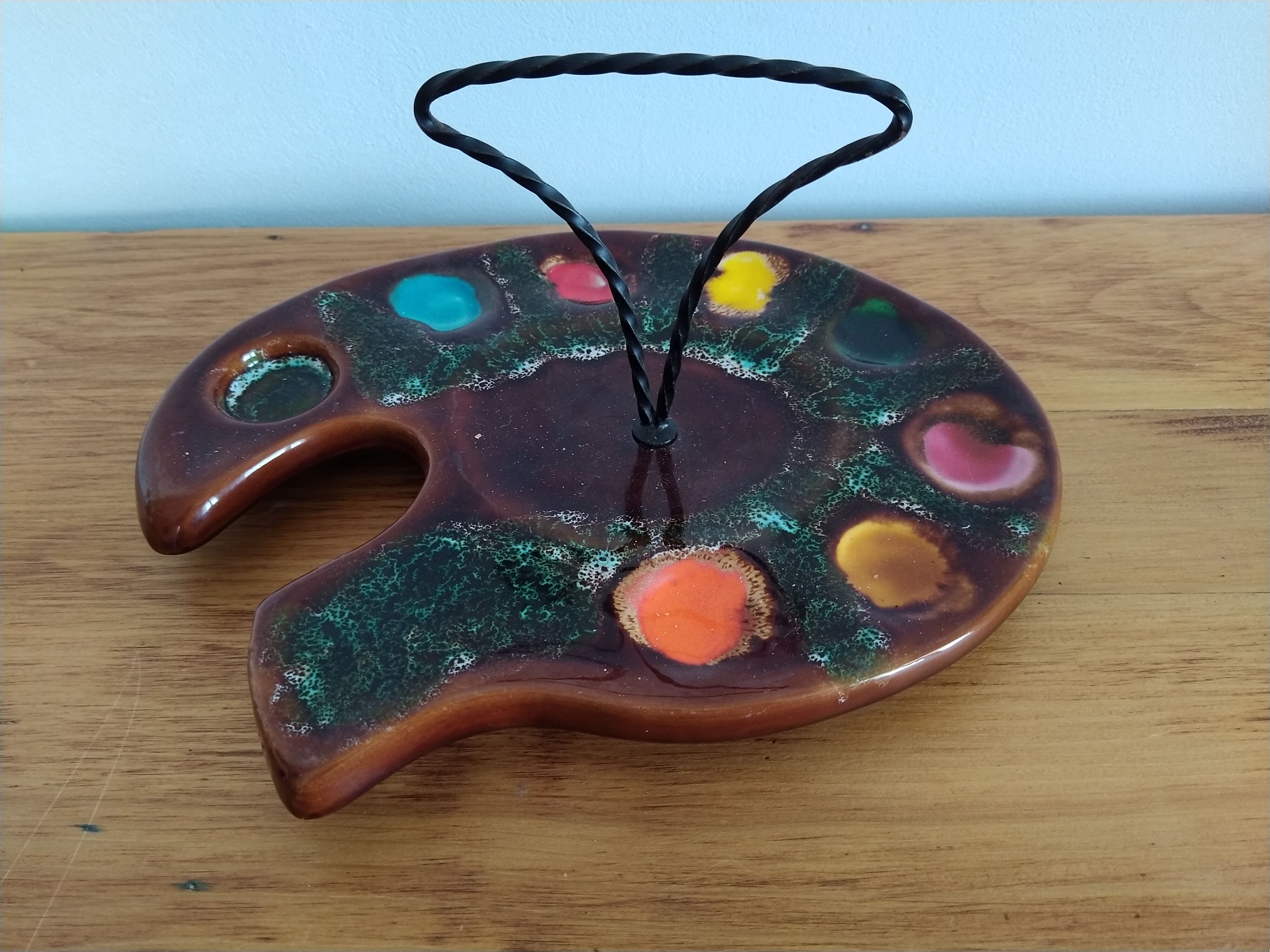 Painted ceramic vintage cheese tray, vallauris painter's palette