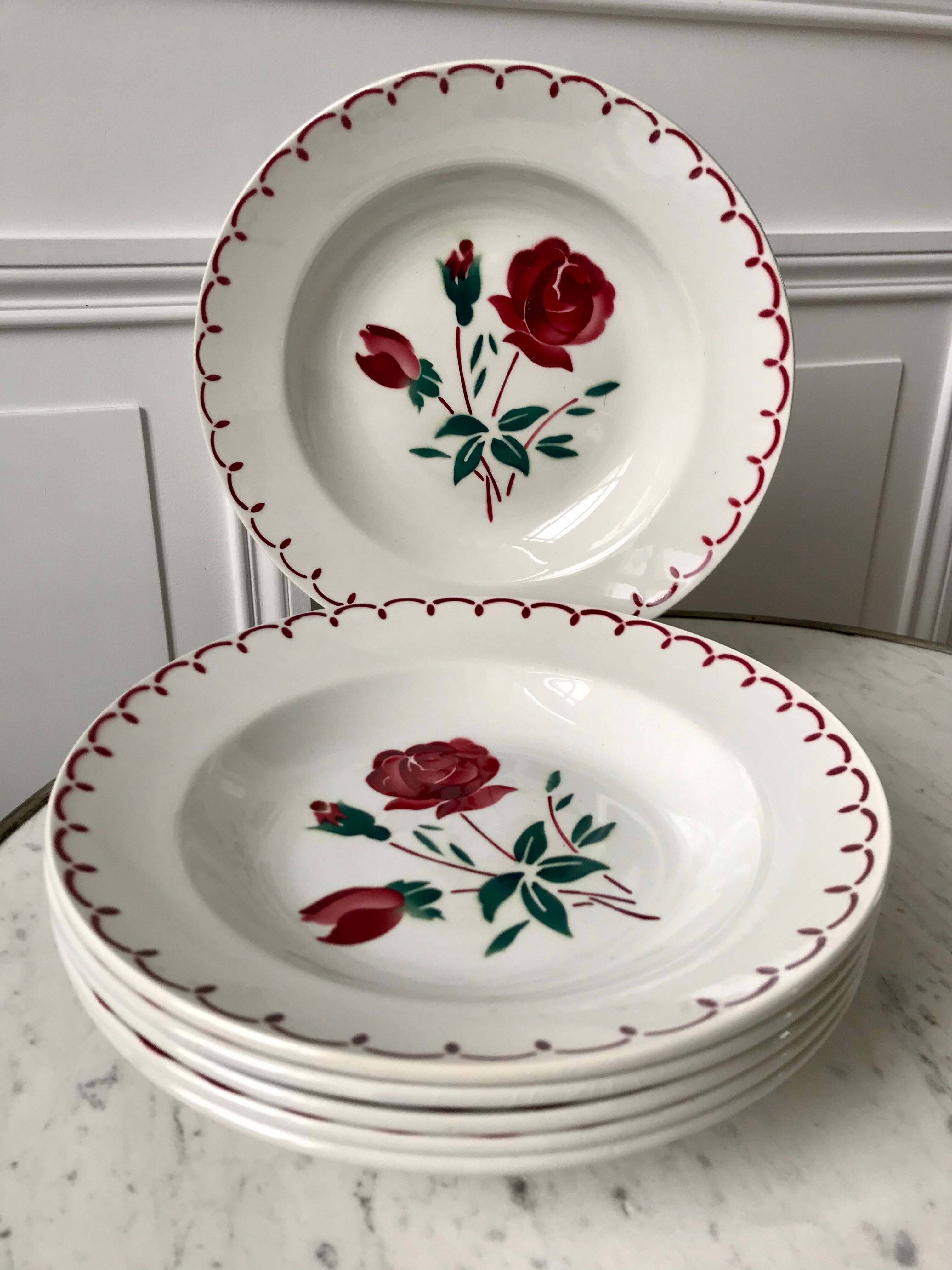 Set of 6 hollow plates Badonviller model pinks 30s