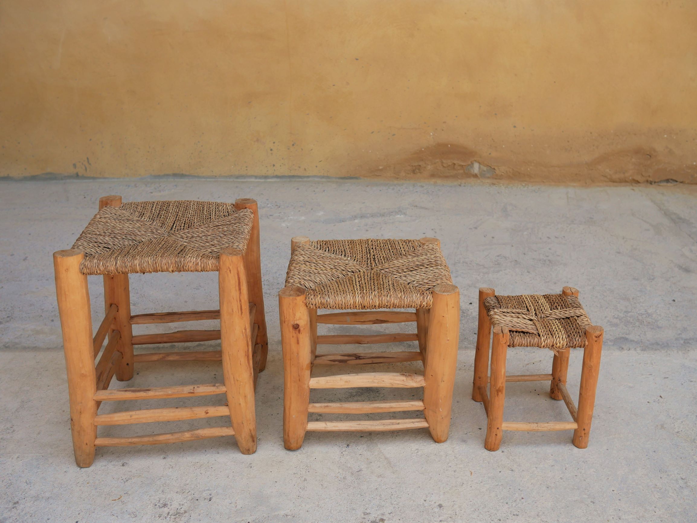 Vintage Berber wooden and straw set