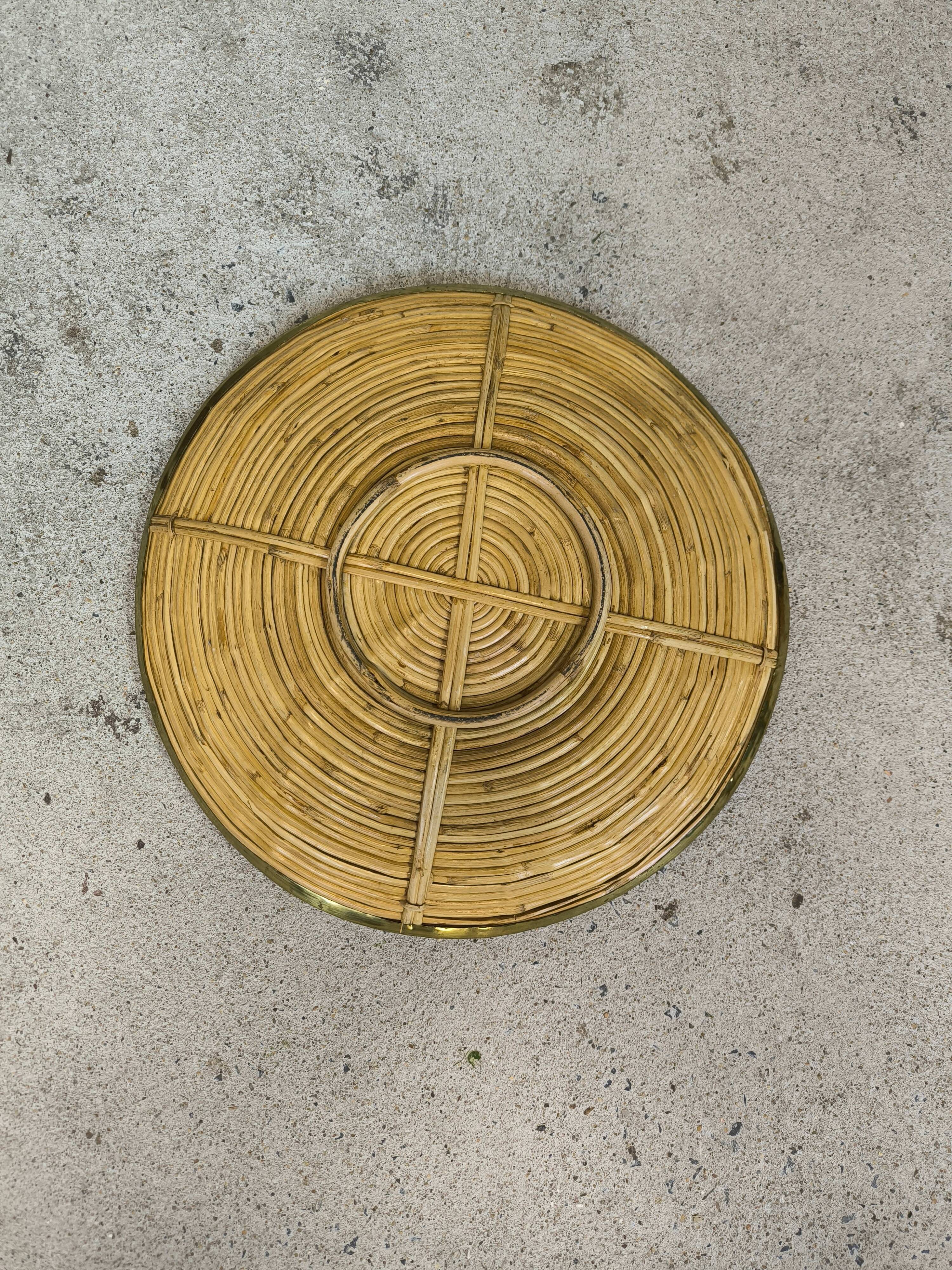Vintage rattan and brass basket