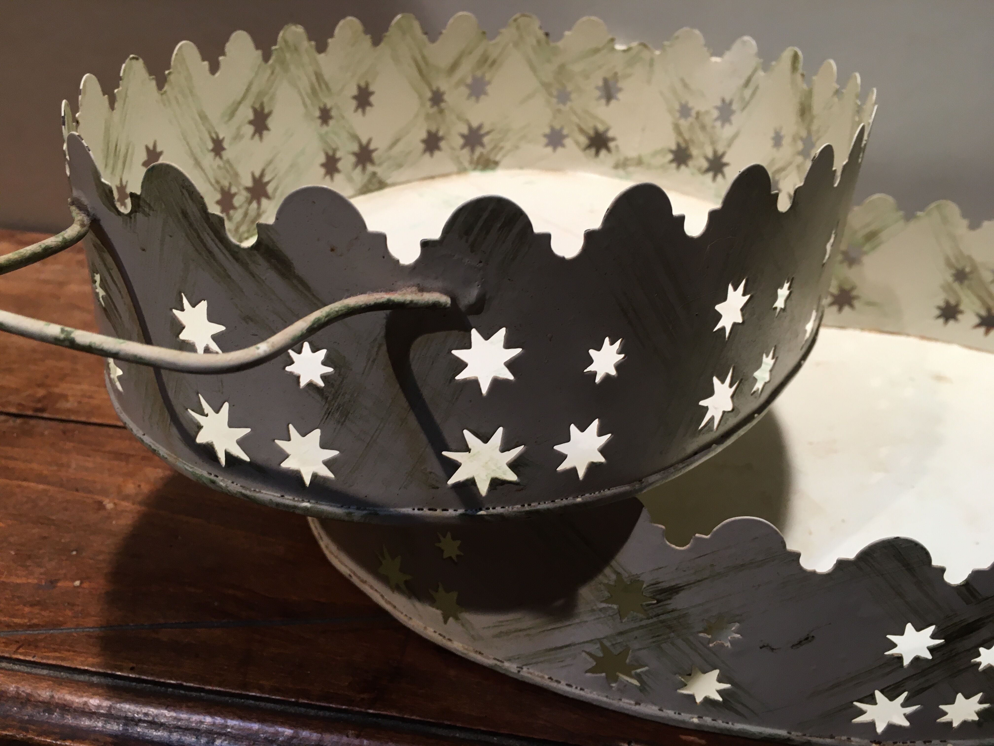 Pair of white patinated metal trays