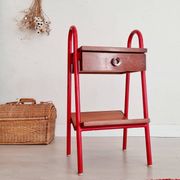 Small piece of furniture - boarding school type bedside table wood red metal