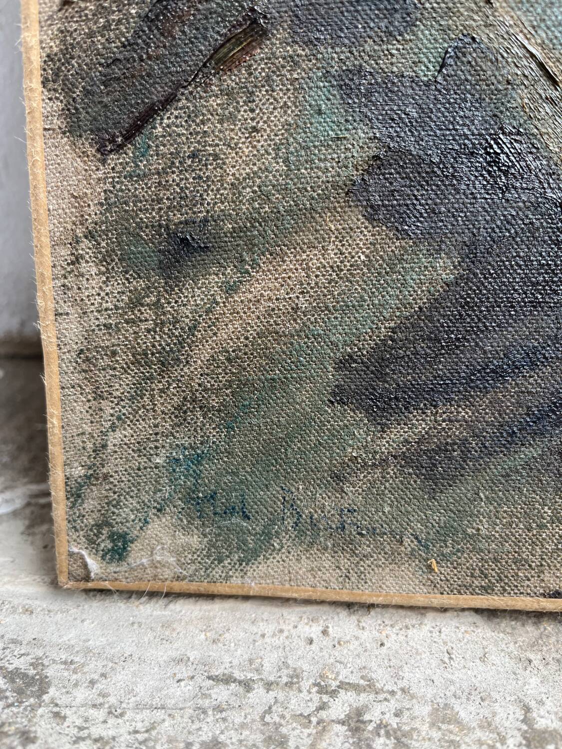 Painting "The Village under the Flood", oil on canvas