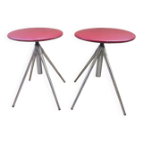German red leather swivel filigree rotating height adjusting stools by Hailo 1960s, Set of 2