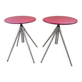 Tabourets pivotants en cuir rouge allemand en filigrane rotative par Hailo 1960s, Set de 2