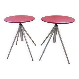 German red leather swivel filigree rotating height adjusting stools by Hailo 1960s, Set of 2