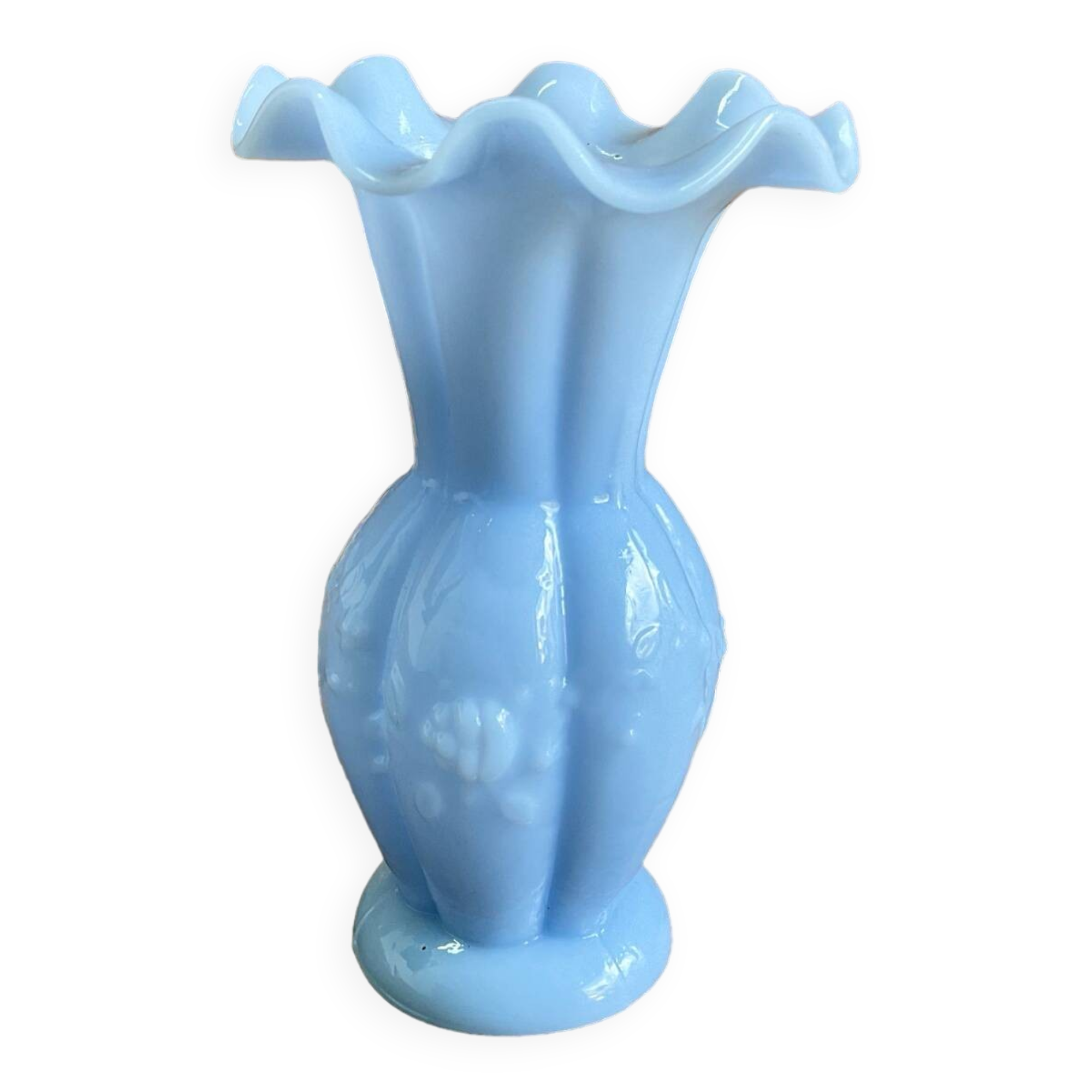 Small blue milk glass vase