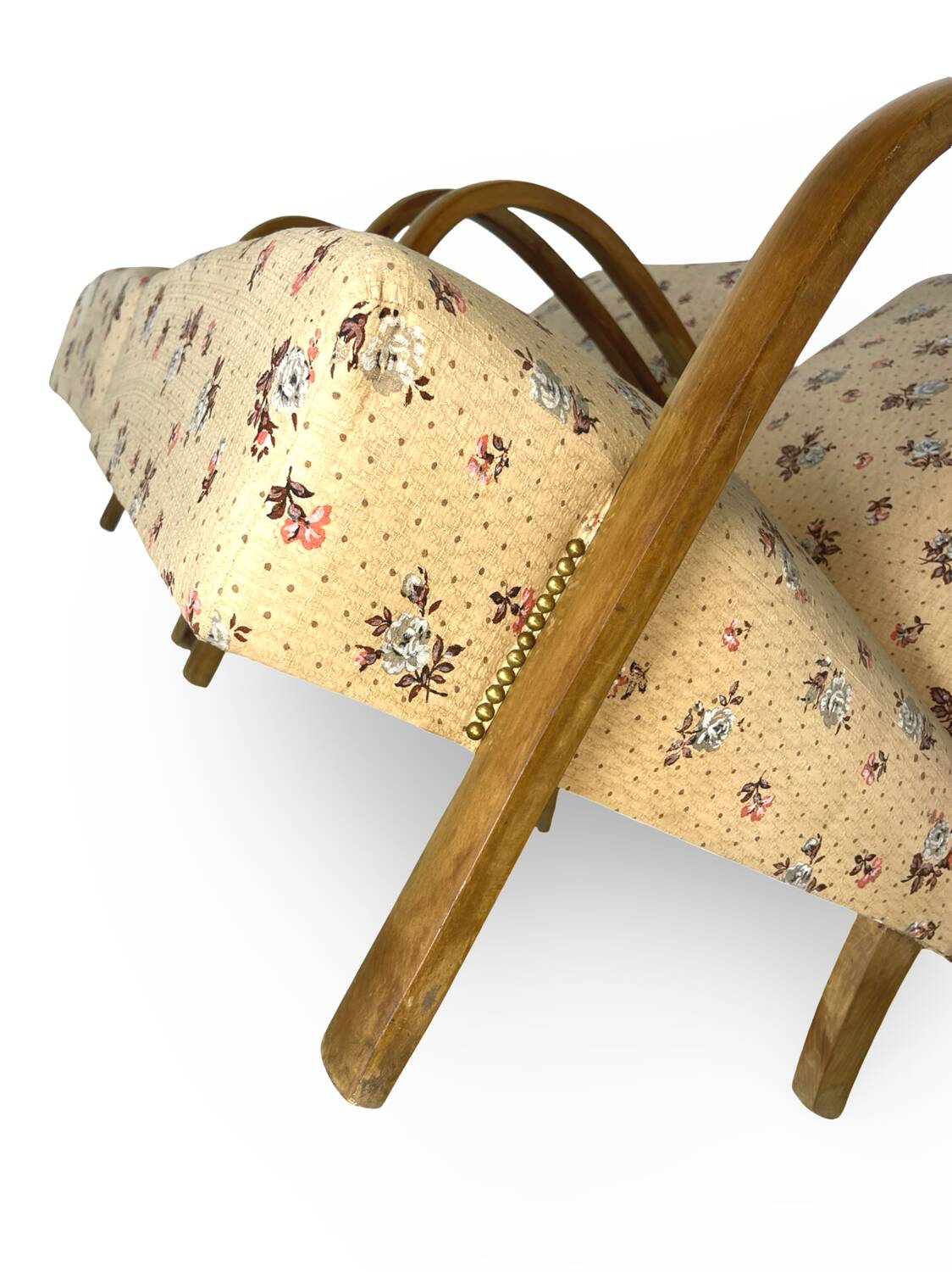 Ensemble de fauteuils Art Déco avec accoudoirs en hêtre arqués.