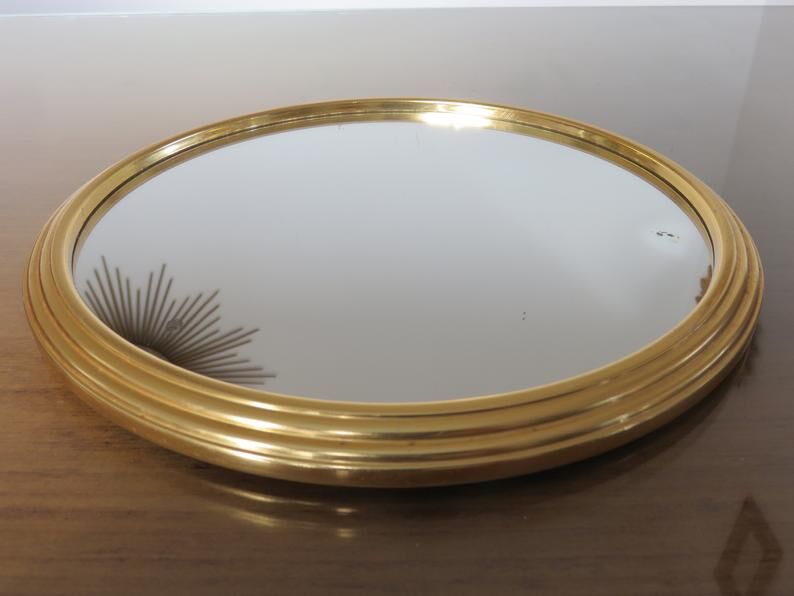Golden 50-60's aluminium round mirror tray