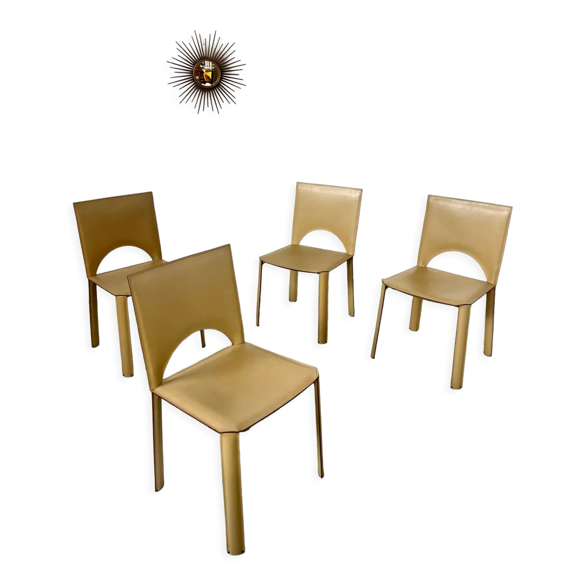 Lot 4 chairs all leather cream design 70s/80s Italy vintage