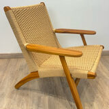 Pair of Scandinavian armchairs in woven solid teak.