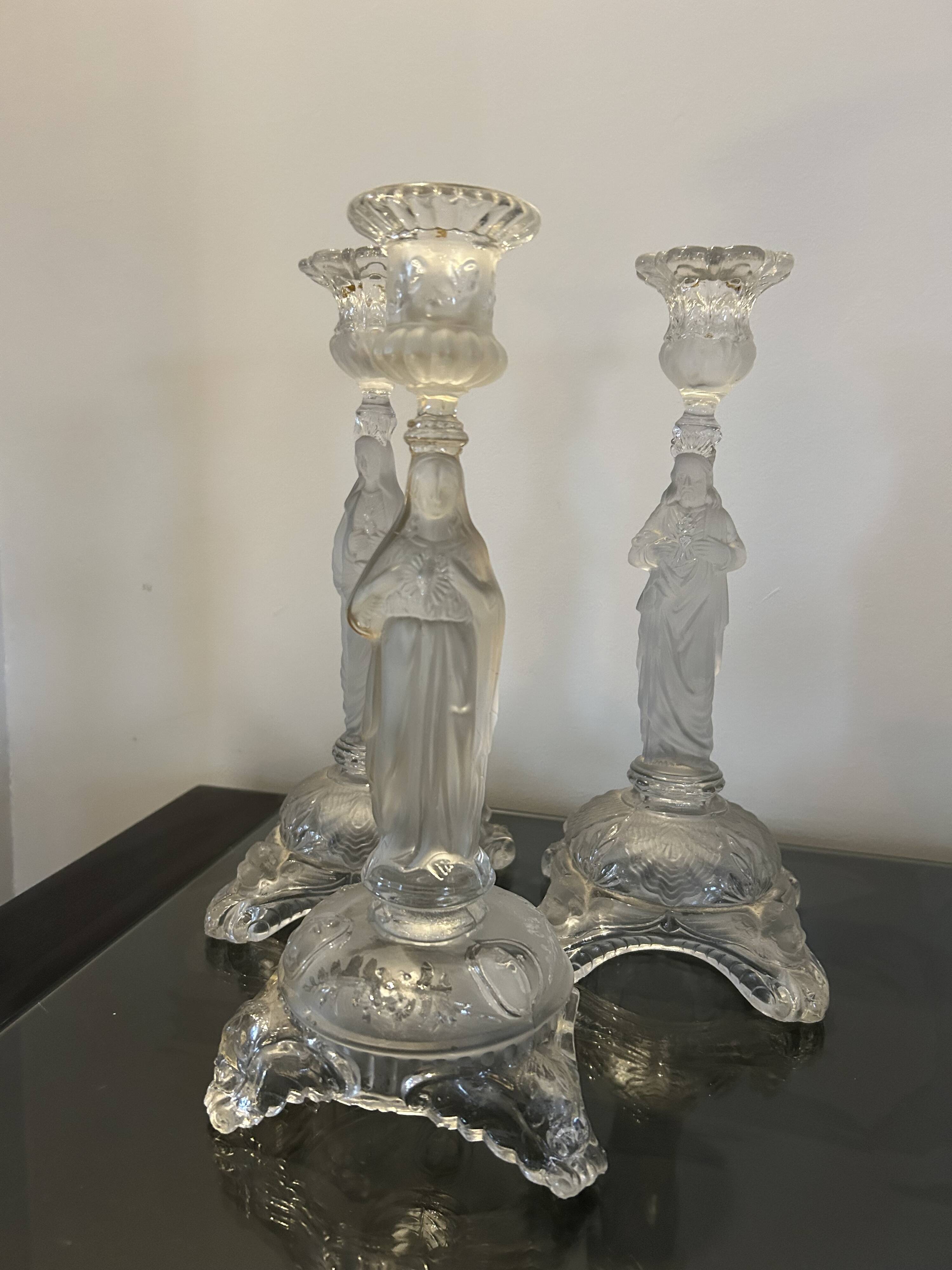 3 clear glass candle holders