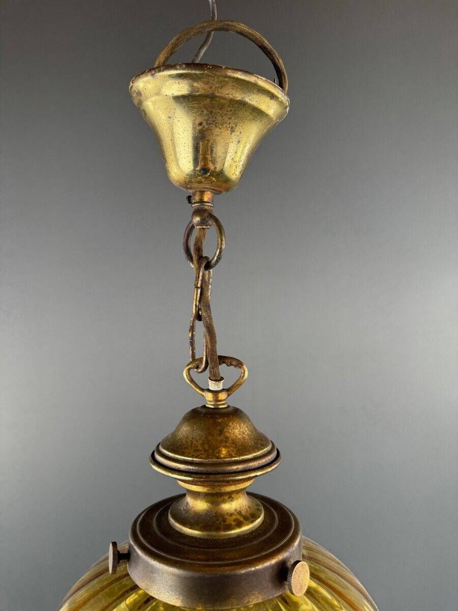 Pair of vintage amber blown glass lantern pendant lights, 20th century