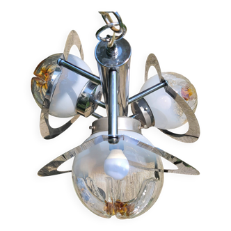 Pendant lamp, chandelier, chrome and Murano glass, Mazzega, Italy, 1960-70