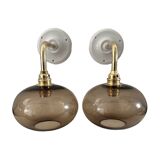 Pair of smoked glass wall lights