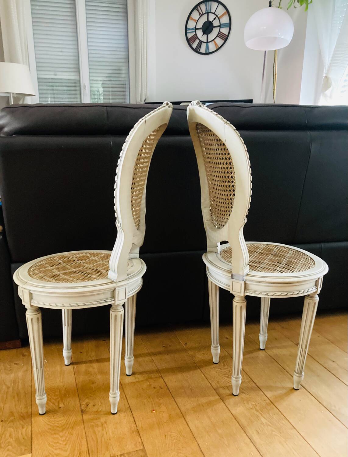 Pair of Louis XVI chairs from the late 19th century with checkerboard caning