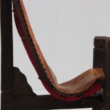 Vintage Brutalist tripod chair leather and wood