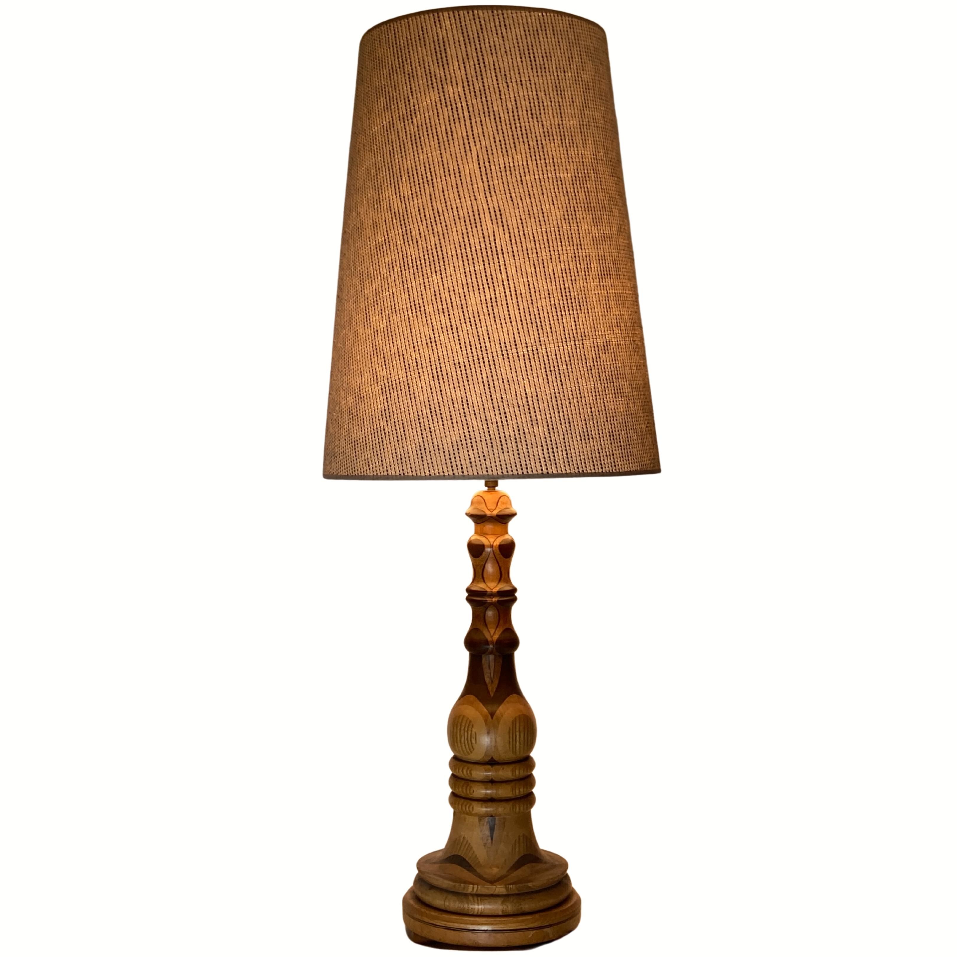 Art Deco Mid-Century Curved Wood Table Lamp, 1950s