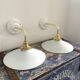 Set of two electrified white opaline wall lamps to nine