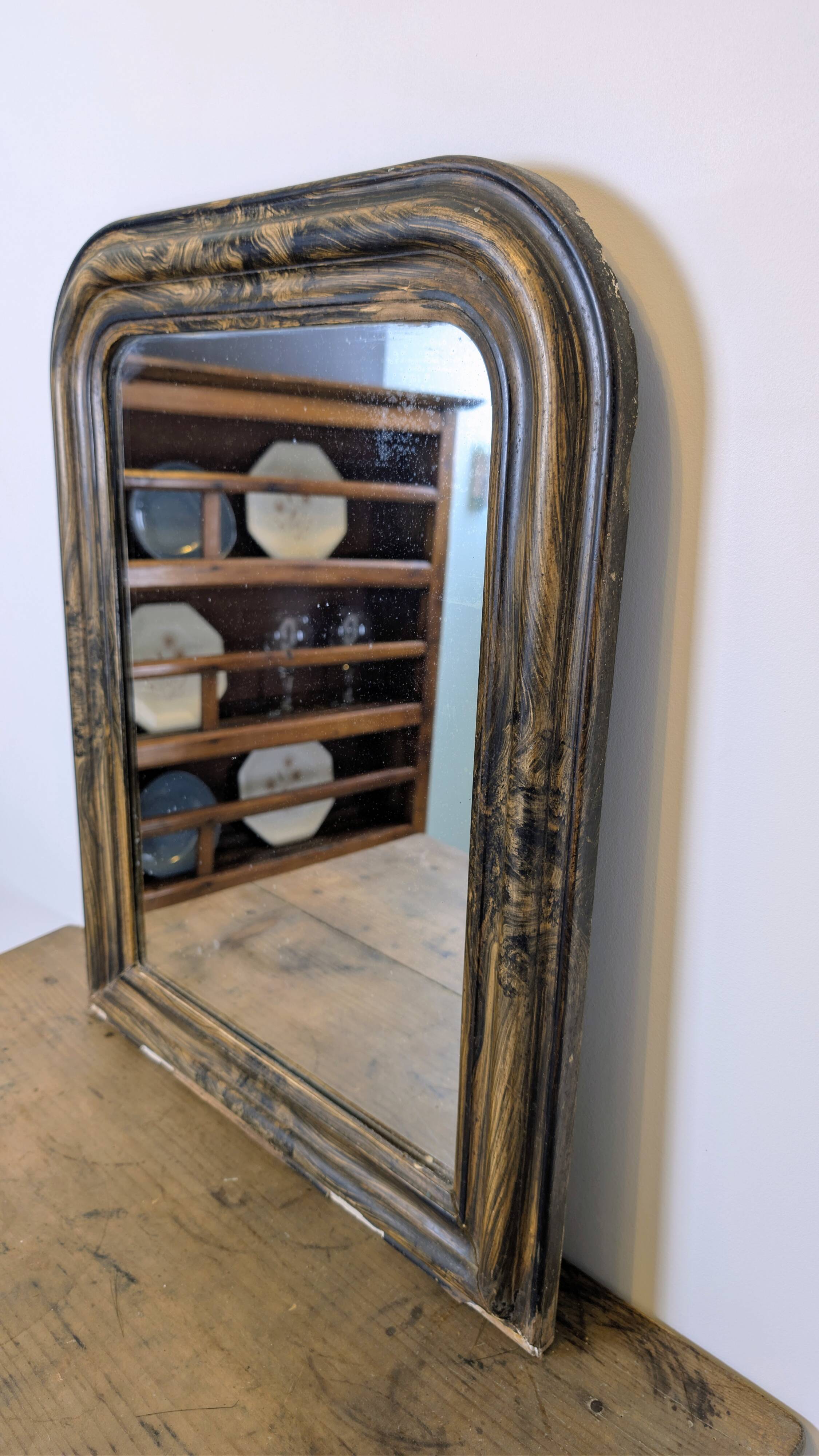 Antique Louis-Philippe style mirror with a marble frame 60 x 48 cm