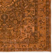 Vintage Hand-knotted Medallion Design Turkish Wool Area Rug Overdyed in Orange for Living Room