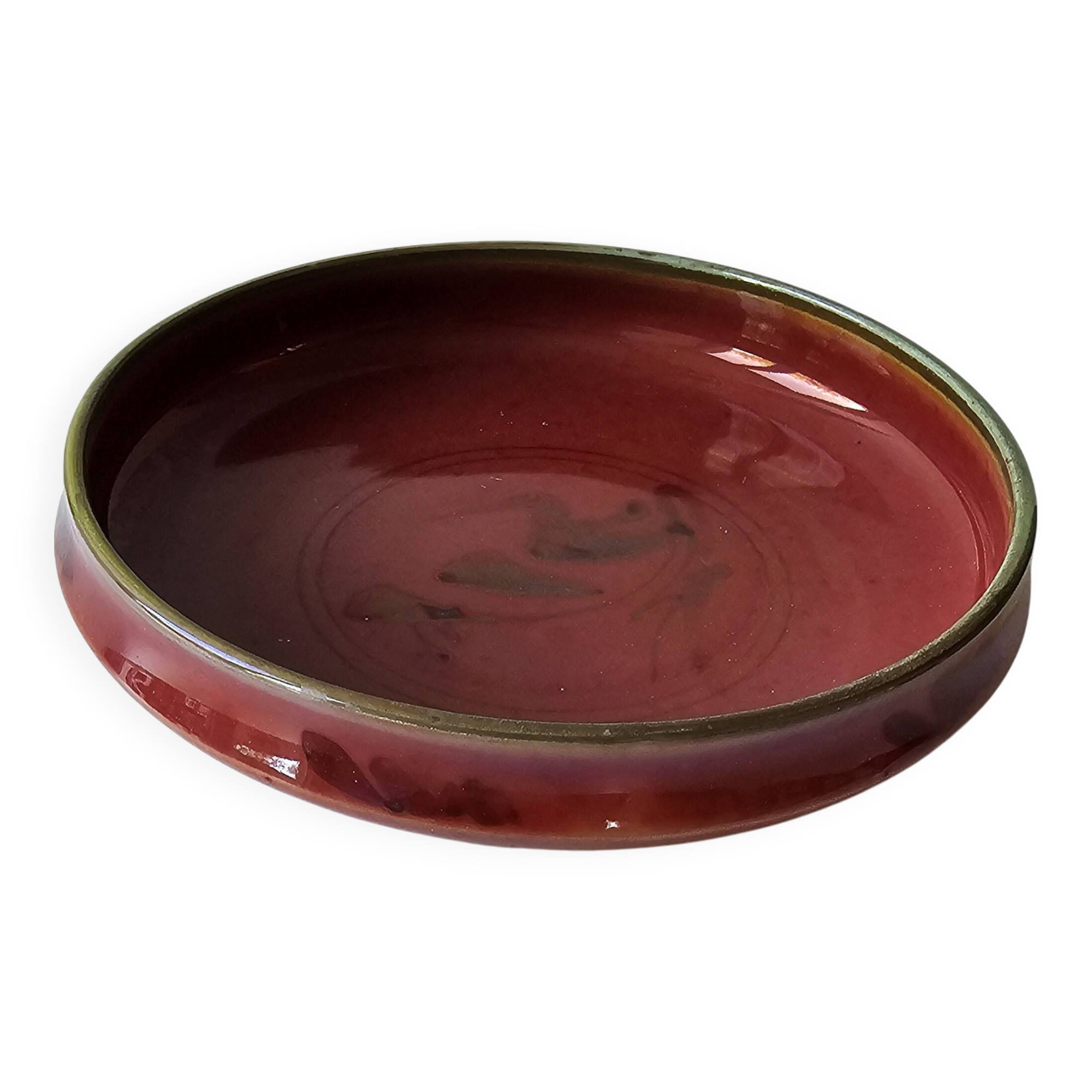 Red enamelled ceramic bowl emptier by Alain Déjardin