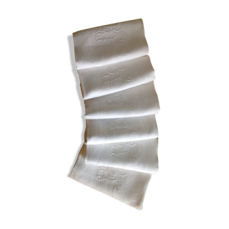 Set de 6 serviettes coton damassè monogrammèes