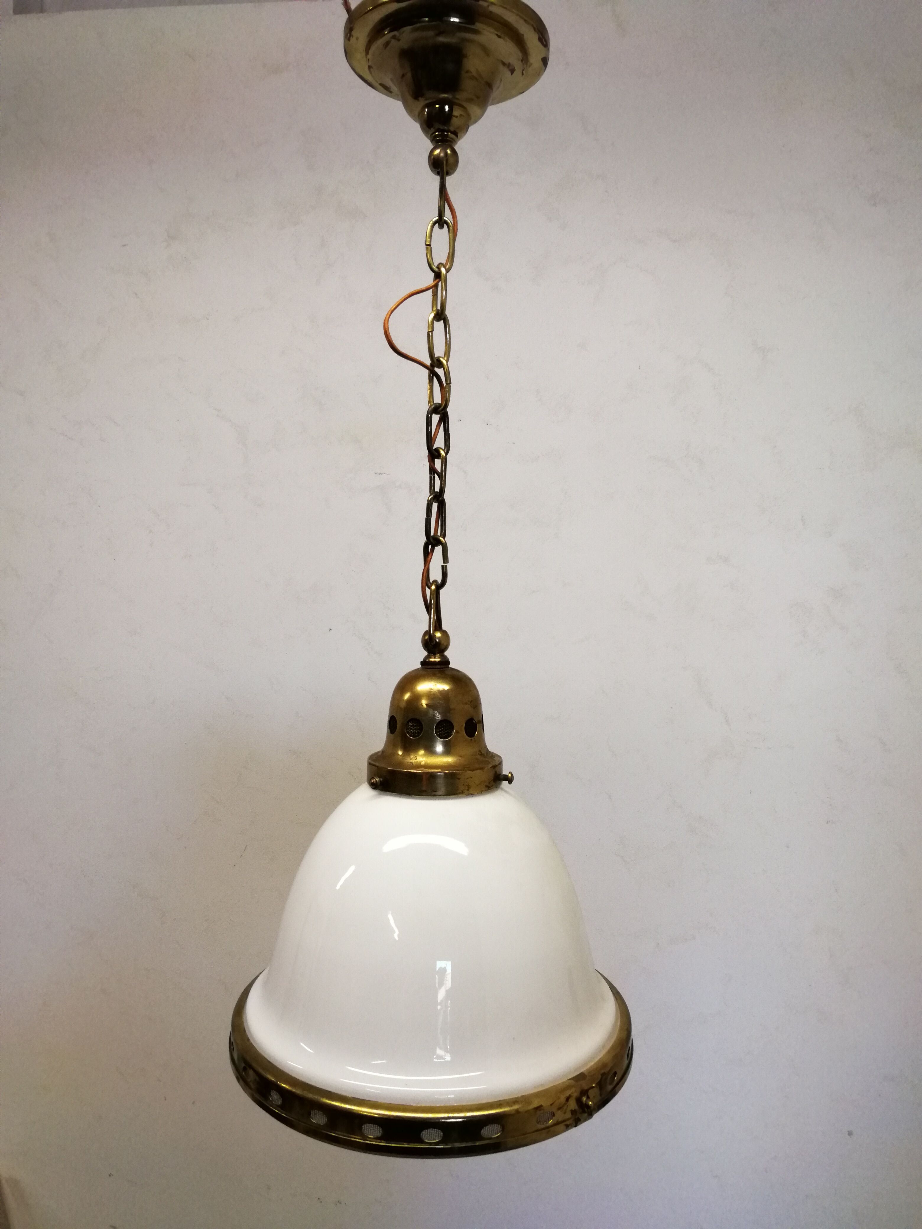 Brass and opaline hanging lamp