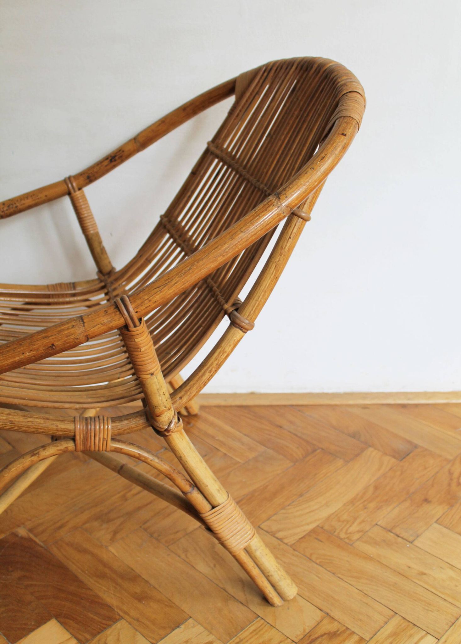 1960's Set of Four Rattan Armchairs and Side Table by Jaroslav Prochazka for ULUV