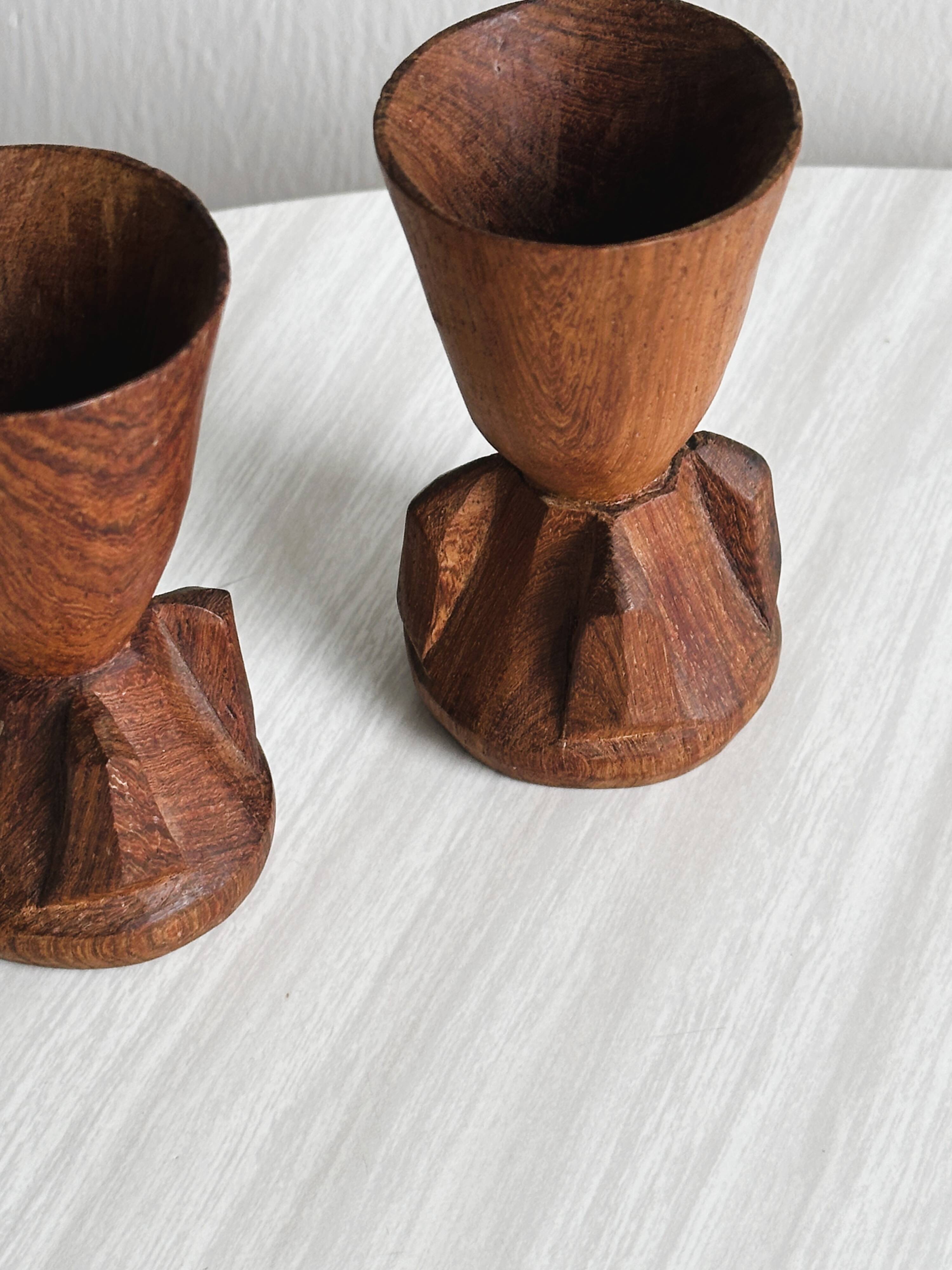 Pair of wooden egg cups