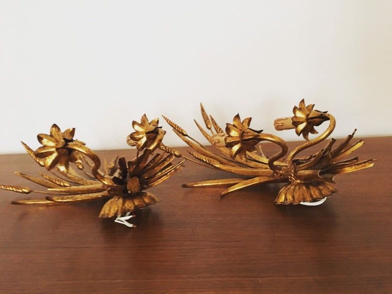 Pair of Italian Hollywood Regency metal wall lamps by Hans Kogl